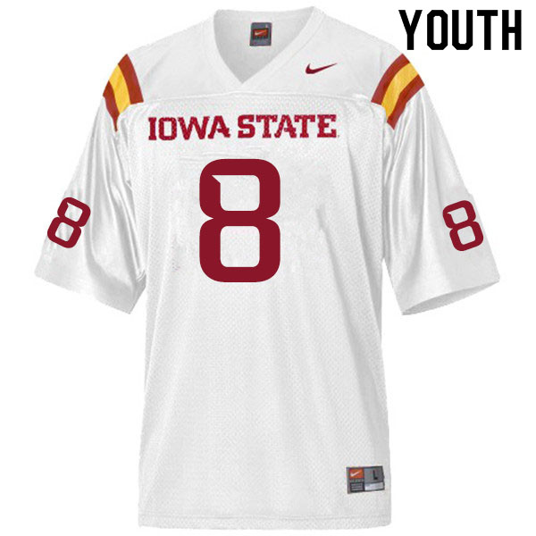 Youth #8 Greg Ross Jr. Iowa State Cyclones College Football Jerseys Sale-White - Click Image to Close